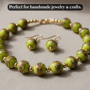 EXCEL EXPORTS Cuentas Sueltas de Vidrio Lampwork Hechas a Mano en Verde Lima |   Diseño de Pastel de Boda Redondo de 12 mm |   Hilo de 8 Pulgadas para la Elaboración de Joyería - Product Image 4