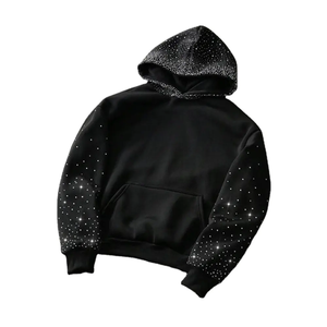 Custom Unisex Winter Vintage Casual Baggy Shiny Bling Bedazzled Rhinestone Pullover Fleece <b>Streetwear</b> <b>Y2k</b> Hoodie Fur 100% Cotton - Product Image 1
