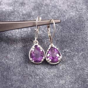 Boucles d'oreilles pendantes en argent sterling faites à la main, améthyste goutte d'eau, pierre de naissance de février, pierre précieuse violette, bijoux élégants - Product Image 1