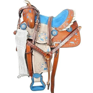 Ensemble de selle de course haut de gamme, artisanal, en cuir, avec arceaux en fibre de verre, étriers, équipement équestre durable et confortable - Product Image 2