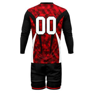 Ensemble de vêtements de sport pour hommes, uniforme de volley-ball sublimé rouge et noir, manches longues, polyester léger, vêtements de compétition pour équipe - Product Image 3