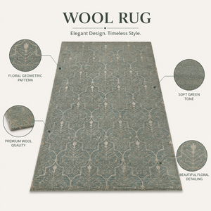 Alfombra de Lana Verde con Patrón Floral Geométrico para Sala de Estar, Dormitorio, Decoración de Interiores del Hogar - Product Image 2