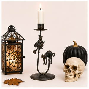 Candelabro Vintage de Hierro con Diseño de Bruja y Gato Negro, Centro de Mesa de Bronce para Velas Cónicas, Decoración Artesanal para el Hogar - Product Image 2