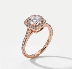 Bague de fiançailles solitaire Halo VBSR-13, couleur E, platine 950, diamant rond de laboratoire de 3,50 carats, clarté VS, alliance demi-éternité - Product Image 6