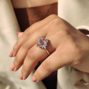 แหวนพลอยสีชมพูทรงเหลี่ยมหรูหรา ประดับเพชรสร้างในห้องปฏิบัติการ ทองคำขาว 14K ทองคำโรสโกลด์ ทองคำเหลือง ดีไซน์จากธรรมชาติ แหวนผู้หญิง เครื่องประดับเจ้าสาว - Product Image 3