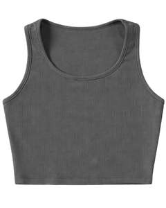 Ensemble décontracté deux pièces pour femme : débardeur court côtelé et short à cordon gris foncé – Fabricant sur mesure, vente en gros, OEM - Product Image 2