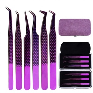 Pince à épiler pour extensions de cils en acier inoxydable violet plasma, durable, antidérapante, facile à utiliser avec texture personnalisée - Product Image 1