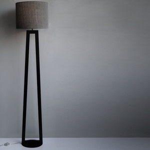 Oval Base Matte <b>Black</b> Floor Lamp Modern Industrial Standing <b>Light</b> Grey Fabric Drum <b>Shade</b> Minimalist Home Decor Nordic Style - Product Image 1