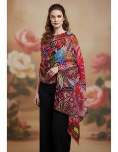 Écharpes élégantes pour femmes en 100% laine, imprimées numériquement avec de riches broderies - Collection de créateurs, origine Jammu Kashmir, chaudes pour l'hiver - Product Image 2