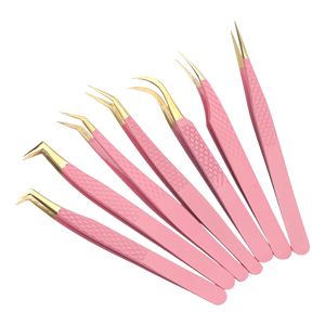 Professional Anti-static Stainless Steel Slanted Pointed <b>Pink</b> Grafting Eyelash Flowering Tweezers Custom Logo 10mm Length - Product Image 1