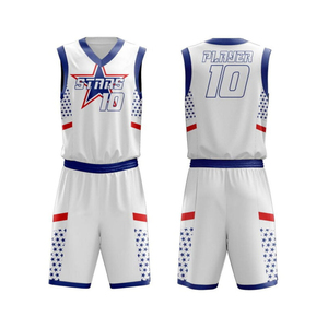Conjunto de Uniforme de Baloncesto Stars, Blanco, Azul y Rojo, Impresión por Sublimación, Poliéster Transpirable, Ropa Deportiva Unisex para Adultos - Product Image 1