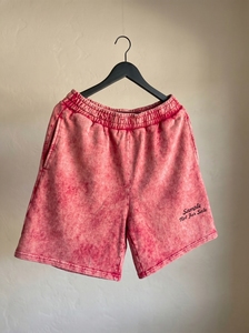 Shorts de sport décontractés pour hommes en mélange de coton, coupe unie, délavés à l'acide, taille élastique, style vintage, en tissu Oxford, pour l'été - Product Image 4