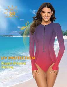 Maillot de bain une pièce à manches longues pour femmes, protection UV UPF 50+, fermeture éclair, imprimé par sublimation, maillot de bain pour surf - Product Image 5