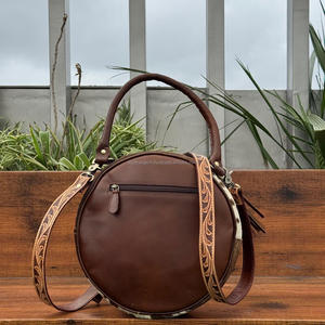 Bolsos redondos de cuero a mano para mujer, lo último en moda, para mujer, pelo genuino en cuero oculto, bolso de hombro bohemio de un solo hombro - Product Image 5