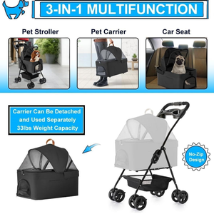 Cochecito compacto de cuatro ruedas para mascotas, con correa de seguridad y cesta de almacenamiento, estructura de plegado fácil, con correa de almacenamiento - Product Image 6