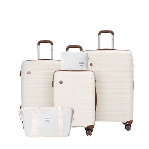 5-Piece PP Hardshell White Luggage Set Carry-On Travel <b>Suitcases</b> <b>with</b> Silent Plane <b>Wheels</b> and TSA Lock - Product Image 3
