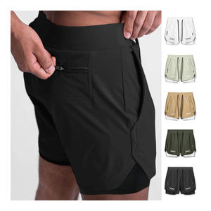 Shorts d'entraînement double couche pour hommes, taille mi-haute, avec compression intérieure en Spandex, extérieur écologique, coupe ample, anti-transpiration, OEM - Product Image 3