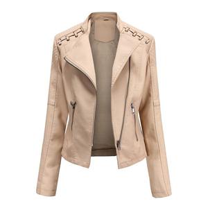 Woman European Size <b>Short</b> Leather <b>Jacket</b> Slim Fit Thin Leather <b>Jacket</b> Motorcycle Wear Casual Large Size PU Leather Trench Coat - Product Image 5