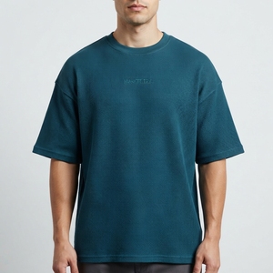 Men's <b>Waffle</b> Knit Oversized T <b>Shirt</b> Crew Neck Short Sleeve Casual Streetwear Textured Cotton Blend Relaxed Fit - Product Image 1