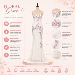 Robe de sirène blanche de luxe brodée de fleurs pour femmes |   Robe de soirée 3D Blossom Designer |   Robe élégante pour réception de mariage - Product Image 5