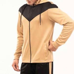 Sudadera con capucha y cremallera para hombre, color camel y negro, estilo casual deportivo, moderna, para invierno. - Product Image 2