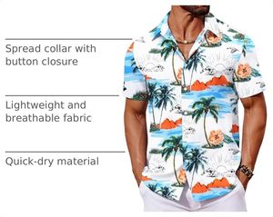 เสื้อเชิ้ตชายหาดลำลองทันสมัยสำหรับผู้ชาย ลายพิมพ์ฮาวาย ผ้าโพลีเอสเตอร์ ระบายอากาศได้ดี แขนสั้น ติดกระดุม ปกคอพับ ไซส์ใหญ่ - Product Image 4