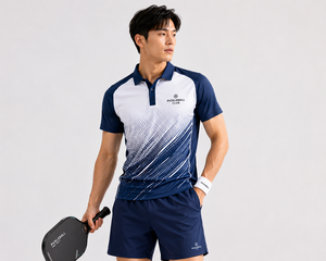 Ensemble de vêtements de sport personnalisés pour pickleball, blanc et marine, maillot à manches courtes et short, performance, évacuation de l'humidité, coupe athlétique, unisexe - Product Image 4