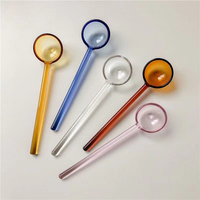 Cuillères à salade en verre à long manche, tête ronde, colorées, pour un usage facile, accessoires de cuisine en gros