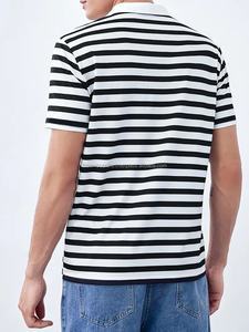 Polo rayé décontracté pour homme-Tissu en tricot 100% polyester légèrement extensible, manches longues pour l'automne - Product Image 4