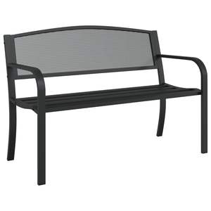 Banc de jardin en acier noir durable avec revêtement poudré, banc de patio standard - Product Image 2