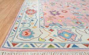 Alfombra Oushak de lana anudada a mano de lujo |   Alfombra Oriental Hecha a Mano Estilo Oushak con Pelo Cortado Persa de Color Rosa para Decoración de Sala de Estar - Product Image 3