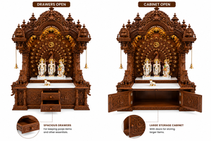 Big Size Traditional Teak Wood <b>Mandir</b> Heavy Carved Peacock Durable Pooja <b>Mandir</b> Om Design Prayer Shrine USA Villa - Product Image 5
