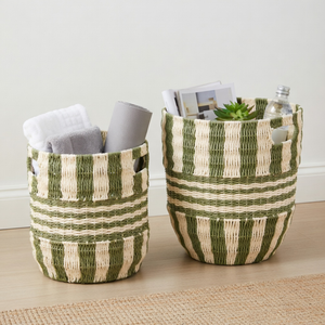 Cesta Moderna Decorativa de Seagrass para Plantas, Maceta de Jardín Interior, Cesta de Almacenamiento de Seagrass Tejida a Mano con Rayas para Oficina - Product Image 3