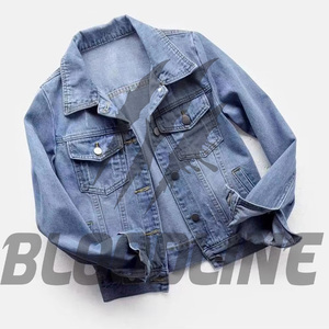Women's <b>Denim</b> Blouson Full Sleeve Button Collar Single Button Cotton Lined Washed Solid Blue Winter Eco-Friendly Quick Dry <b>Coat</b> - Product Image 5