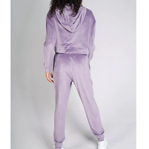 Survêtement streetwear en velours violet pour homme, sweat à capuche long et pantalon à cordon de serrage, couleur unie, tenue décontractée d'automne 100% - Product Image 6