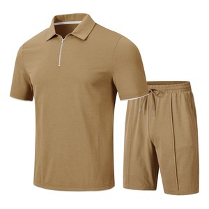 Conjunto de Polo Casual Morado para Hombre con Cierre de Cremallera y Pantalones Cortos, Tejido Transpirable, Diseño de Color Sólido - Product Image 6