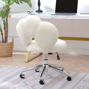 Chaise de bureau pivotante à 360 degrés, réglable en hauteur, en tissu Teddy, pour les environnements de télétravail - Product Image 3