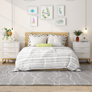 Tables <span class=keywords><strong>de</strong></span> <span class=keywords><strong>chevet</strong></span> et tables <span class=keywords><strong>de</strong></span> nuit modernes blanches avec cadre en métal doré, design minimaliste, dessus en bois à 3 tiroirs, rangement pour appartement et chambre - Product Image 4