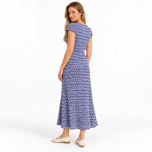 Vestido casual de verano con estampado geométrico azul y cuello en V para mujer - Product Image 6
