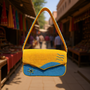 Sac coloré indien fait main perlé, artisanat ethnique de luxe, poignée baguette en perles de verre, durable, tendance, accessoires de mode en cristal - Product Image 3
