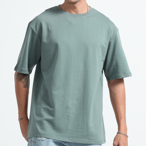 Meilleure vente T-shirt unisexe surdimensionné à col rond 100% coton tissu éponge longue longueur décontracté vêtements de tous les jours pour hommes - Product Image 2