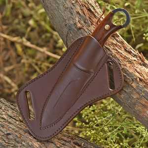 Cuchillo de Caza de Hoja Fija Hecho a Mano de Acero al Carbono con Punta Caída y Agujero para el Dedo, Mango de Palisandro, Funda de Cuero, Personalizable OEM/ODM, 8.5 pulgadas - Product Image 6