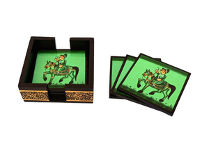 ชุดจานรองแก้วสี่เหลี่ยมลายโบราณเพ้นท์มือ  รักษ์โลก พร้อมที่วาง  วัสดุ MDF ดีไซน์อินเดีย จาก Tradnary - Product Image 4