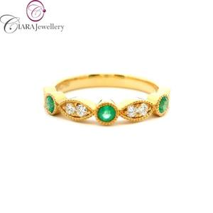 แหวนแต่งงานและปาร์ตี้สไตล์โบราณประดับเพชรสีทองขาวล้วน AU750คลาสสิก18K ประดับด้วยพลอยมรกตคุณภาพสูง - Product Image 4