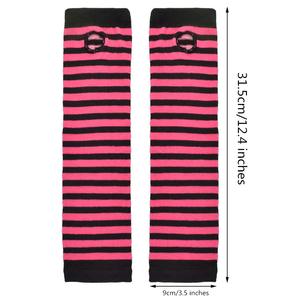 Manchettes rayées pour femmes, gants longs sans doigts en tricot sans couture, motif rayé noir et gris pour adultes - Product Image 5