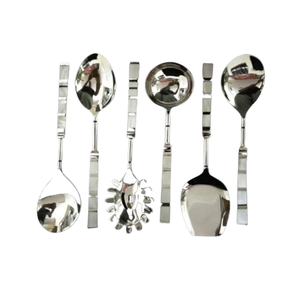 Ensemble de couverts argentés au design moderne, manche texturé unique, acier inoxydable 304, ensemble de cuillères de service, vaisselle pour mariage et fête - Product Image 1