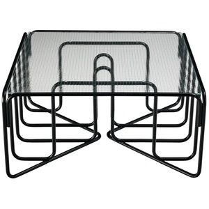 Modern Industrial Coffee <b>Table</b> With Tempered Glass Top And Metal Frame <b>Nesting</b> Design For Living Room Furniture - Product Image 1
