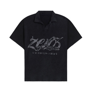เสื้อโปโลผู้ชายสไตล์วินเทจลายพิมพ์กรดแบบย้อมสี  คอวี แขนสั้น ทรงโอเวอร์ไซส์ ระบายอากาศได้ดี  รับสกรีนโลโก้ตามสั่ง - Product Image 3
