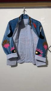 Veste en velours Suzani faite à la main, manteau brodé style bohème avec motif serpent - Product Image 2