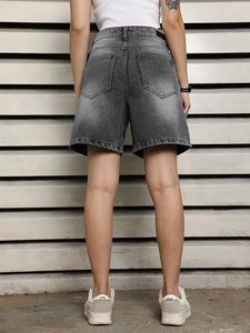 Women's Mid Waist Denim <b>Shorts</b> Eco-friendly Washable <b>Wide</b> <b>Leg</b> Vintage Belt Casual Cotton Regular Fit - Product Image 2